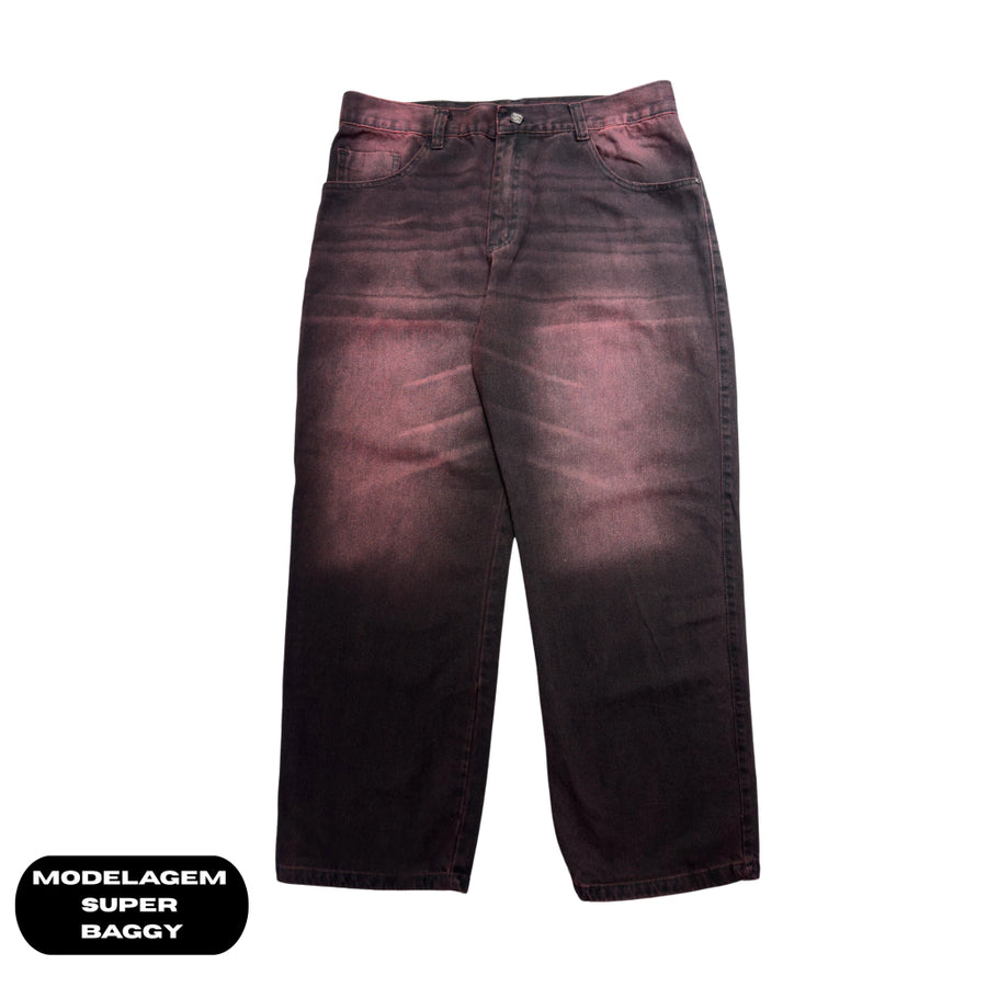 CALÇA SUPER BAGGY JEANS ´´ GRIDING RED´´ - RED STONED
