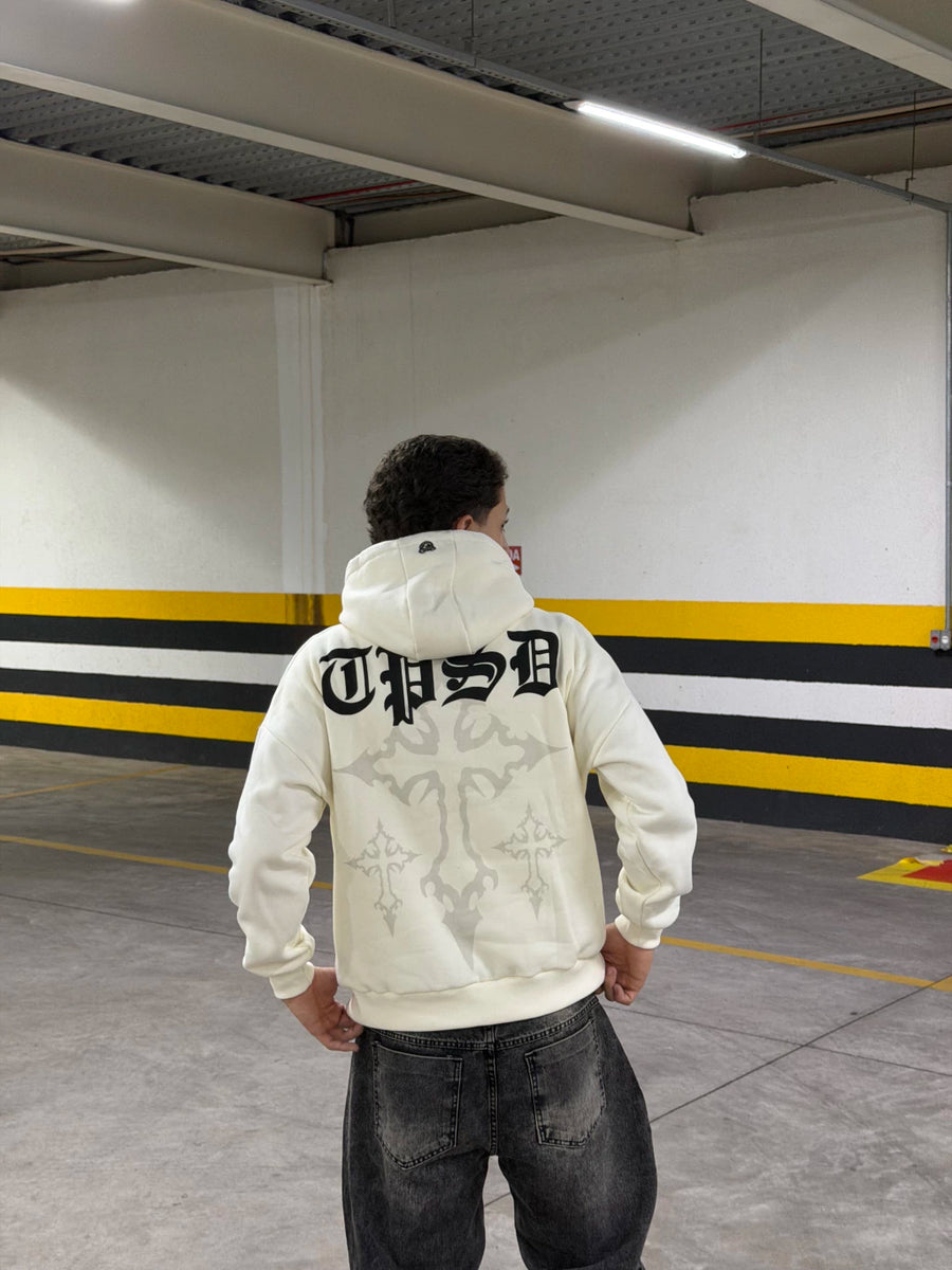 BLUSA DE MOLETOM TRIP SIDE “ CROSS ” OFF WHITE