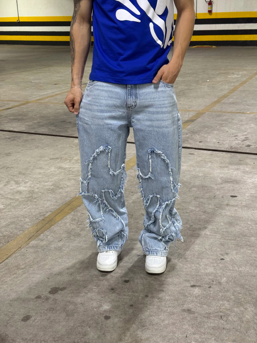 CALÇA DENIM “TRIBAL" SKY BLUE