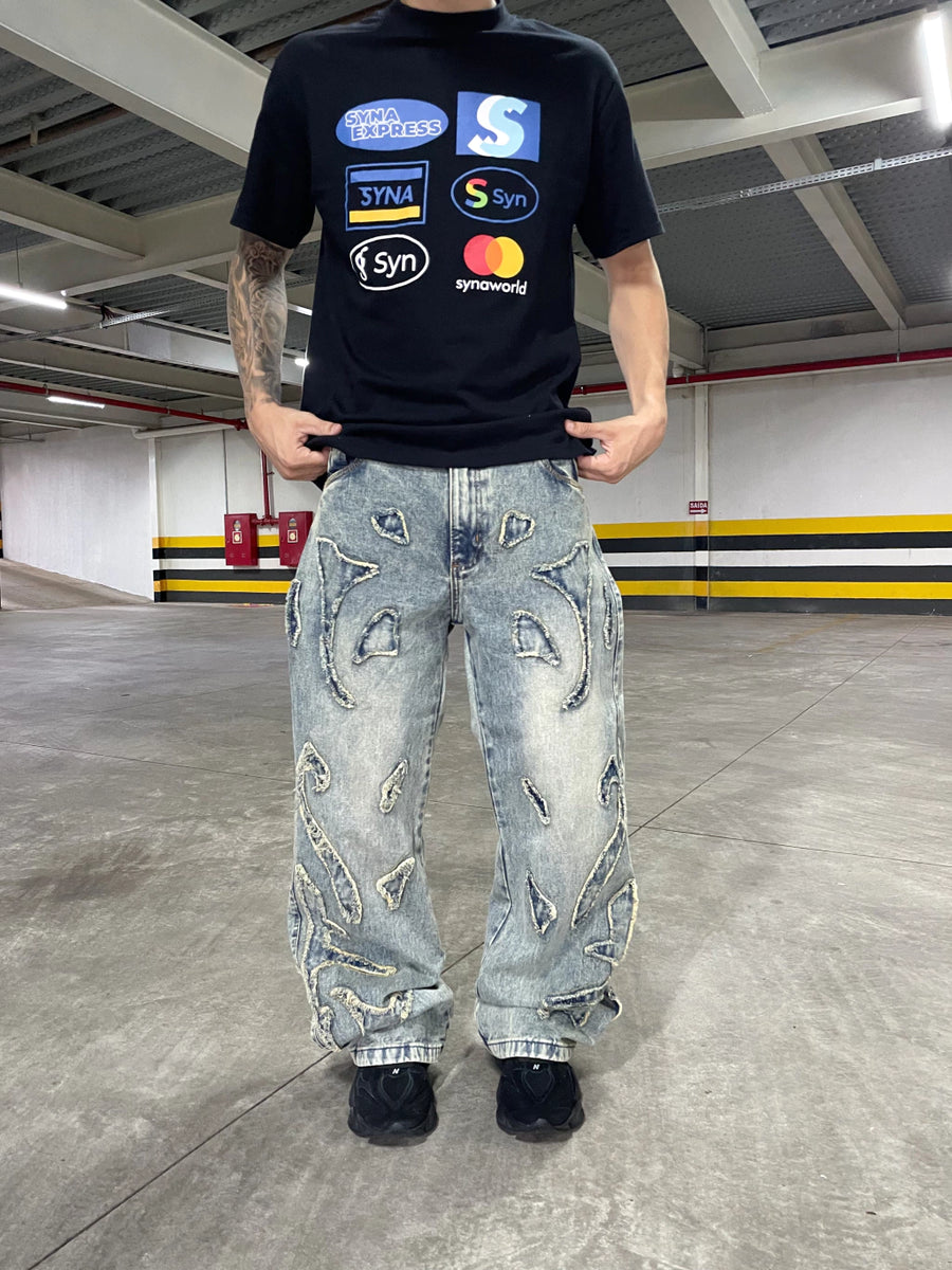 CALÇA DENIM BAGGY “ DIRTY TRIBAL”